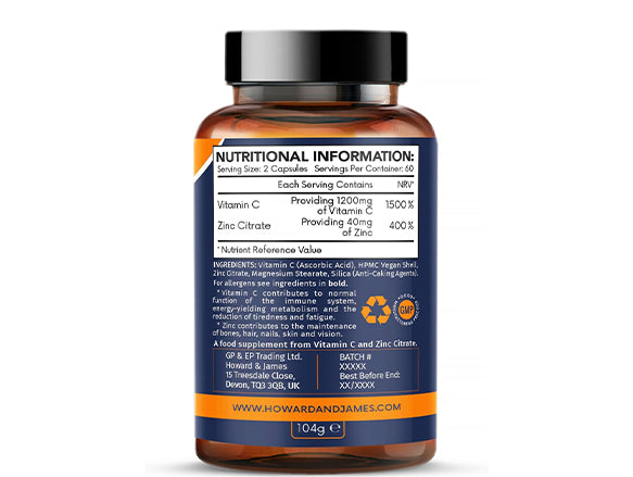 Howard & James Vitamin C 1200mg Zinc 40mg - 120 Vegan Capsules in Sri Lanka