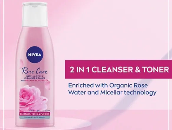 Nivea Rose Care Micellar 2 in 1 Cleanser and Toner with Organic Rose Water 200ml