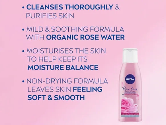 Nivea Rose Care Micellar 2 in 1 Cleanser and Toner with Organic Rose Water 200ml