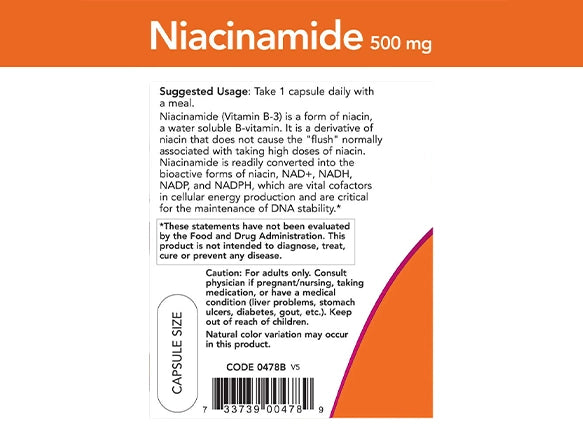 Now Niacinamide 500mg 100 Veg Capsules
