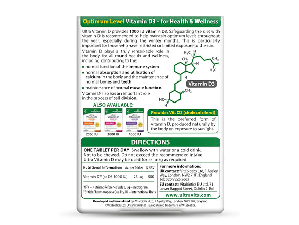 Ultra Vitamin D Tablets 1000 IU 96 Tablets  in Sri Lanka