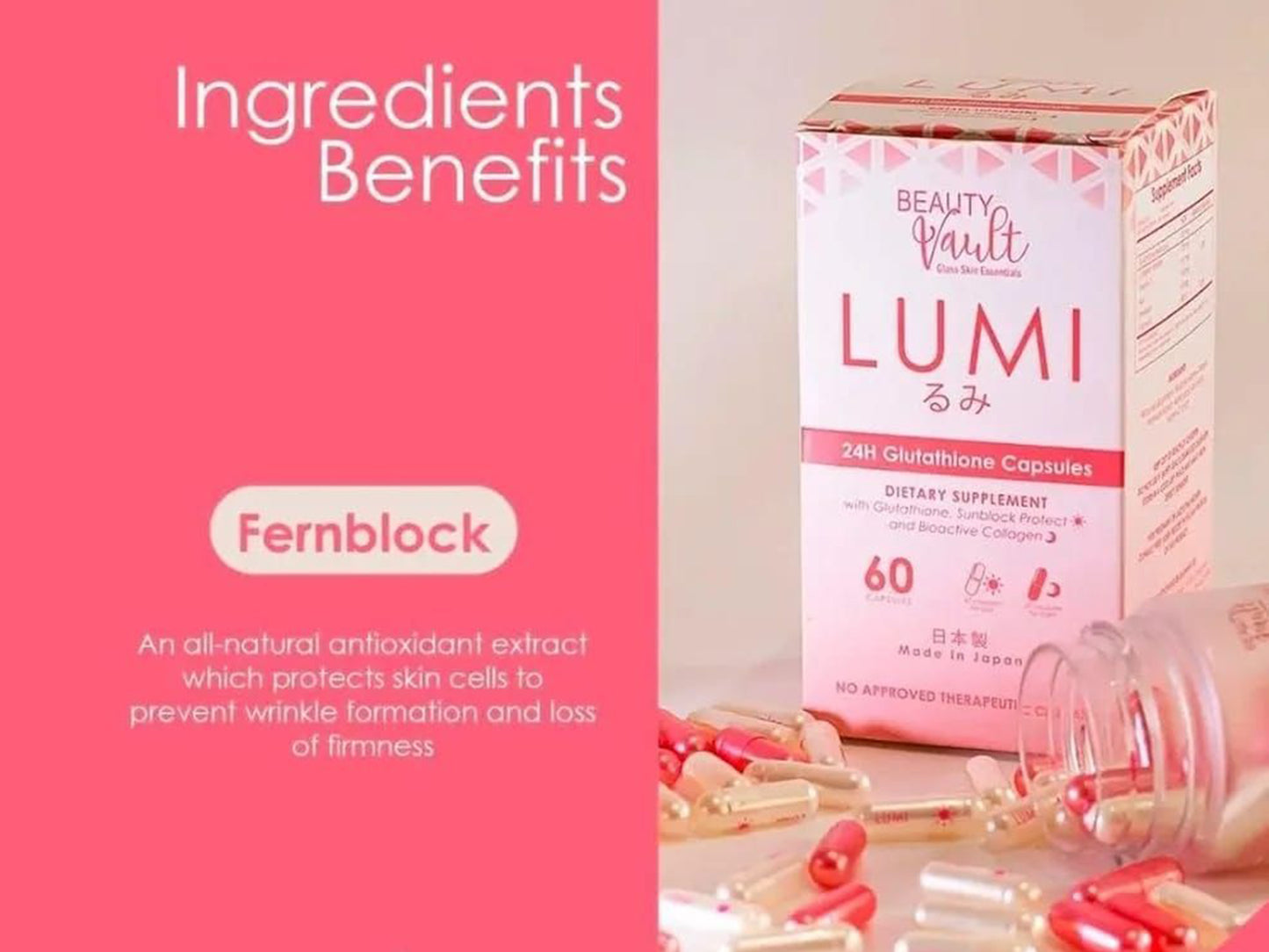 Beauty Vault Lumi 24H Glutathione 60 Capsules in Sri Lanka