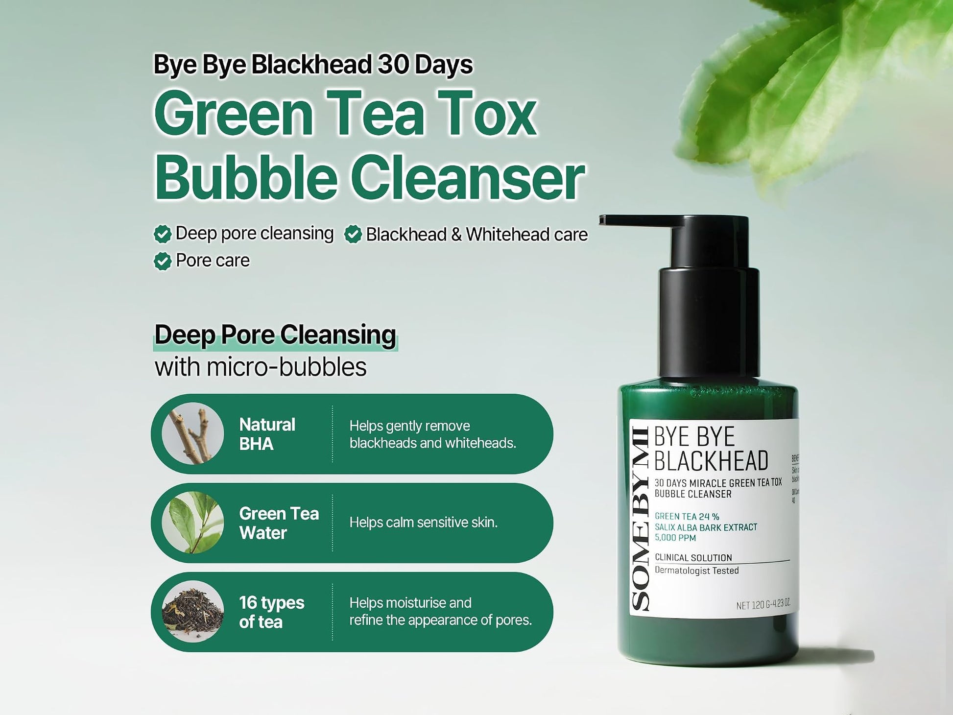 Some By Mi Bye Bye Blackhead 30 Days Miracle Green Tea Tox Bubble Cleanser 120g in Sri Lanka