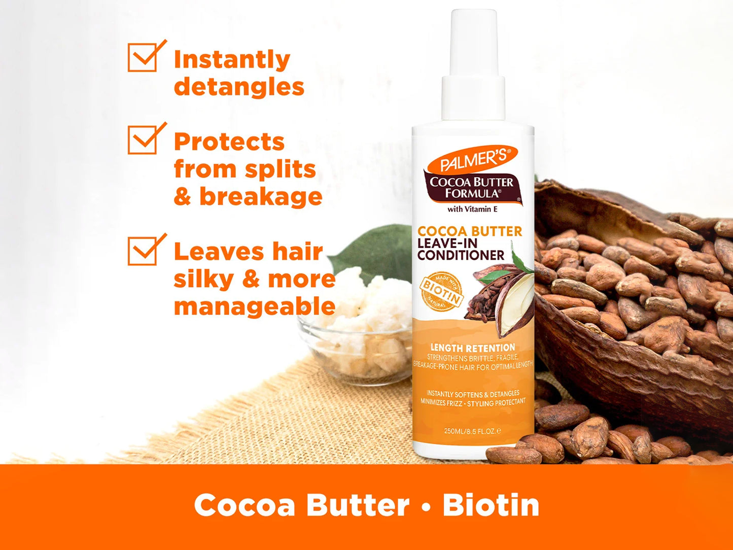 Palmers Cocoa Butter and Biotin Length Retention Leave In Conditioner with Vitamin E 250ml