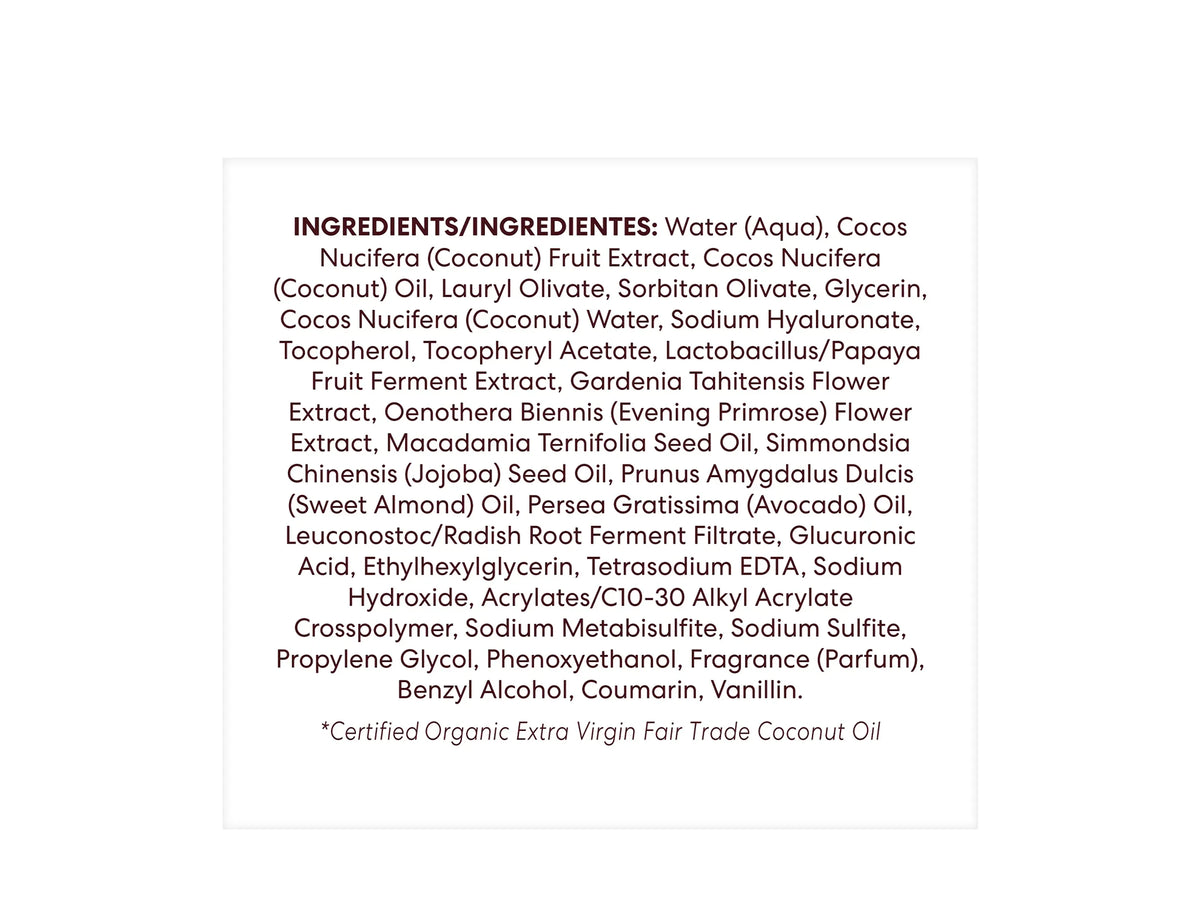 Palmers Coconut Hydrate Facial Moisturizer 50g back label with directions and ingredients