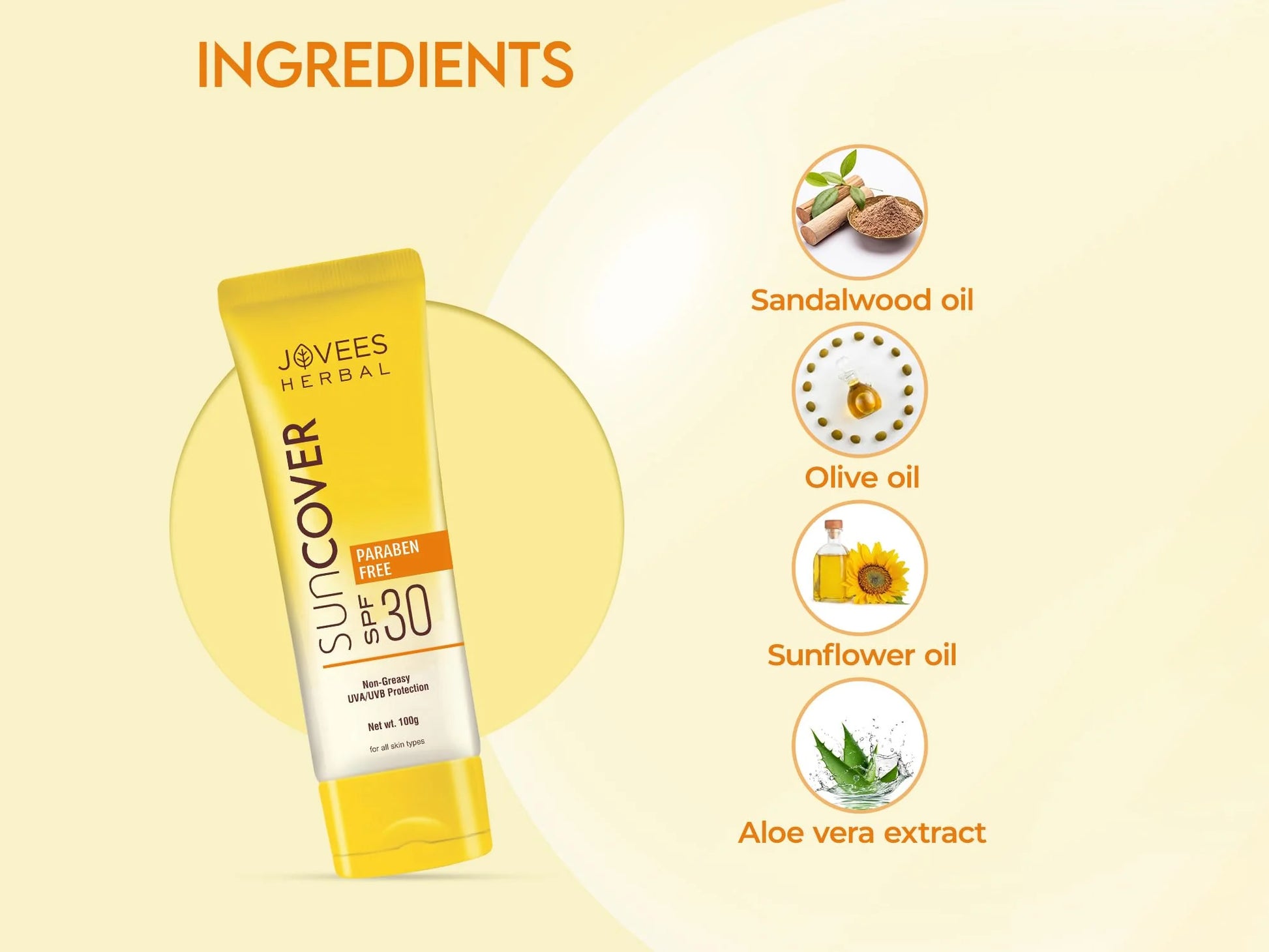Jovees Sandalwood Natural Sun Cover SPF 30 100g in Sri Lanka