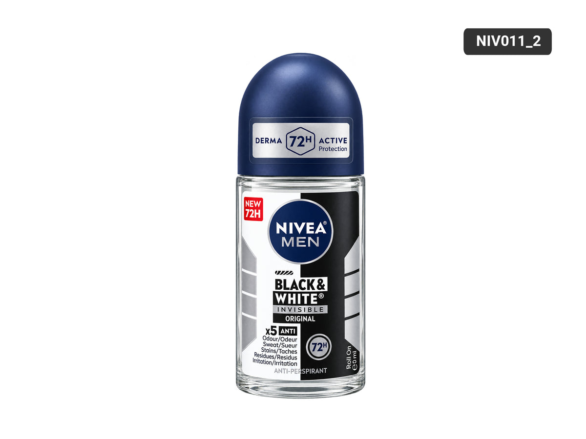 Nivea Men Black & White Invisible Original 72h Anti-Perspirant Roll-On 50ml, front view