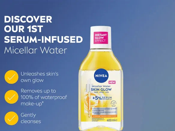 Nivea Skin Glow Serum Infused Micellar Cleansing Water 5% Serum with Vitamins C and E 400ml - GERMANY - 4006000068428
