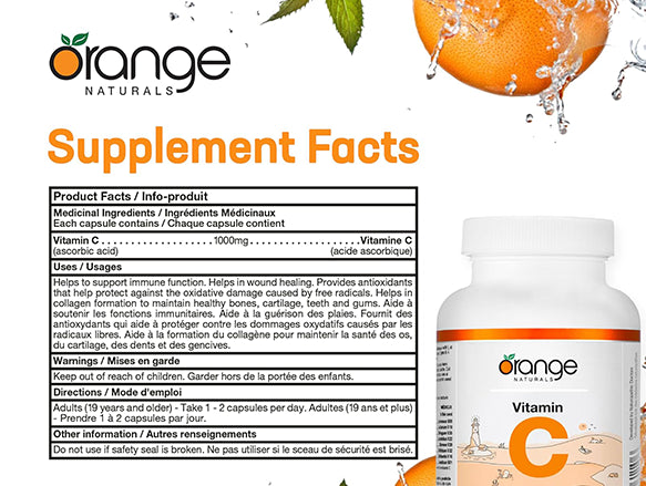 Orange Naturals Vitamin C 1000mg 120 Veg Capsules - CANADA in Sri Lanka