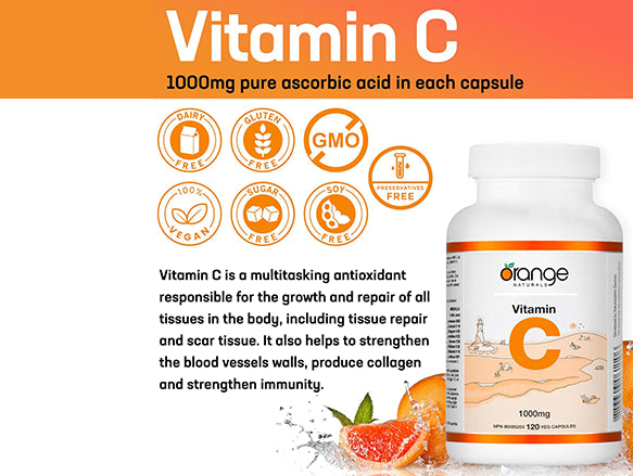 Orange Naturals Vitamin C 1000mg 120 Veg Capsules - CANADA in Sri Lanka