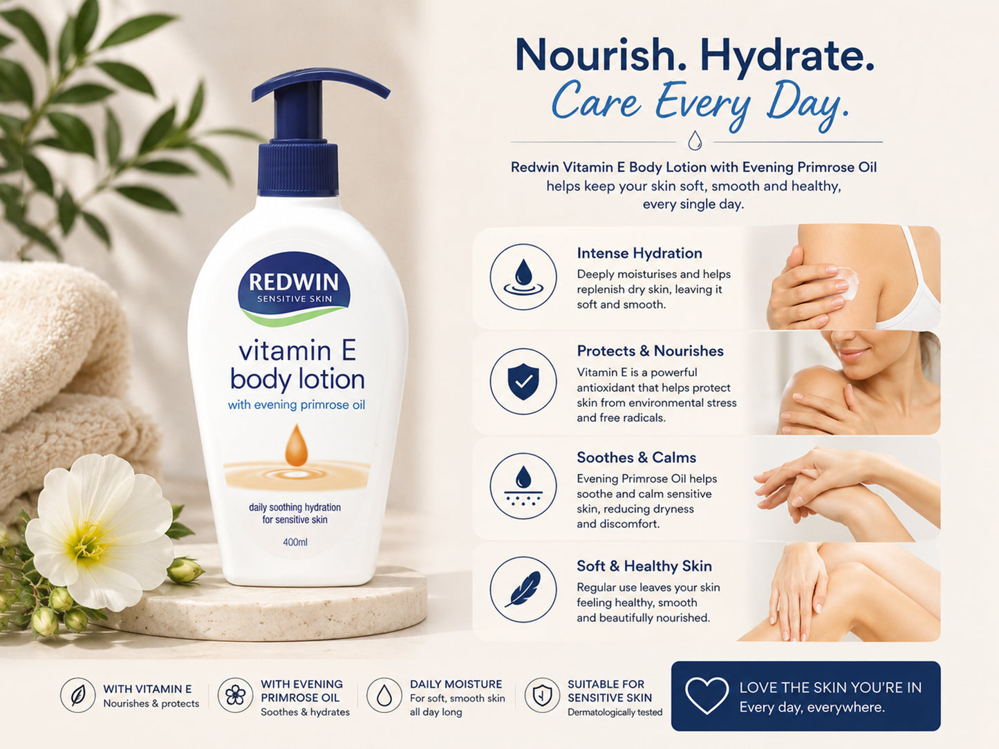 Redwin Body Lotion with Vitamin E and EPO 400ml