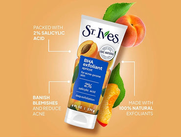 St. Ives BHA Face Exfoliant Apricot Facial Exfoliator for Acne Prone Skin - 170g - USA - 077043104507
