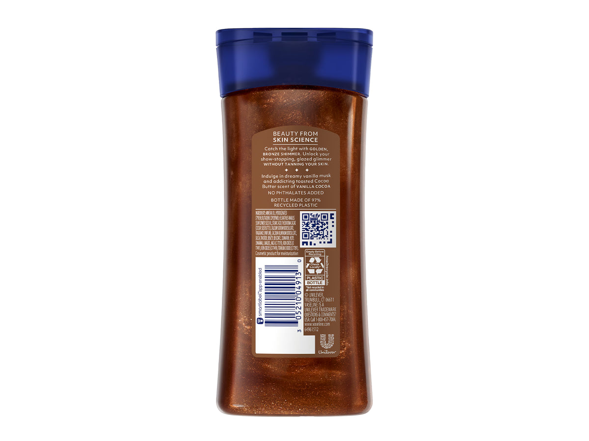 Vaseline Golden Hour Glow Vanilla Cocoa Shimmering Gel Oil 200ml with golden shimmer