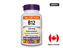 Webber Naturals Vitamin B12 250 mcg Methylcobalamin 200 Sublingual Tablets in Sri Lanka