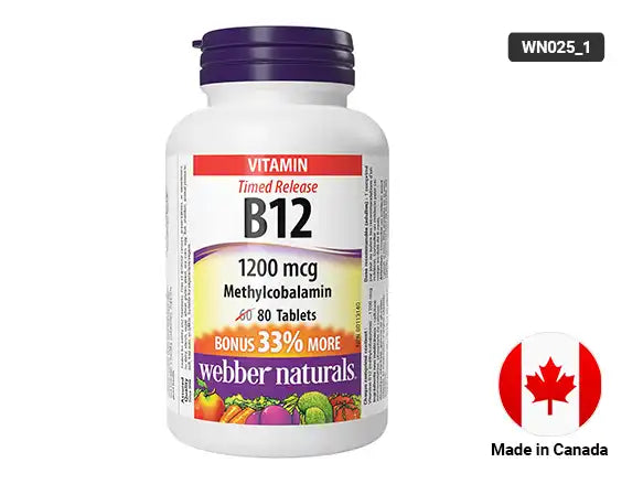 Webber Naturals Vitamin B12, Timed Release, 1200 mcg 80 Tablets in Sri Lanka
