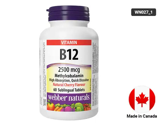 Webber Naturals Vitamin B12 2500 mcg Natural Cherry Flavor 60 Tablets in Sri Lanka