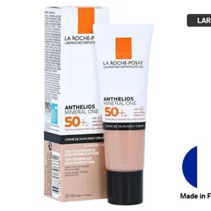 La Roche-Posay Anthelios Mineral One SPF 50+ tinted sunscreen in shade 03 Tan. 30ml tube of high-protection, mineral-based face sunscreen with skincare benefits